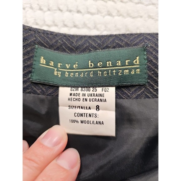 Harve Benard Skirt Womens 8 100% Wool Gray & Dark Blue Patterned - Picture 4 of 7